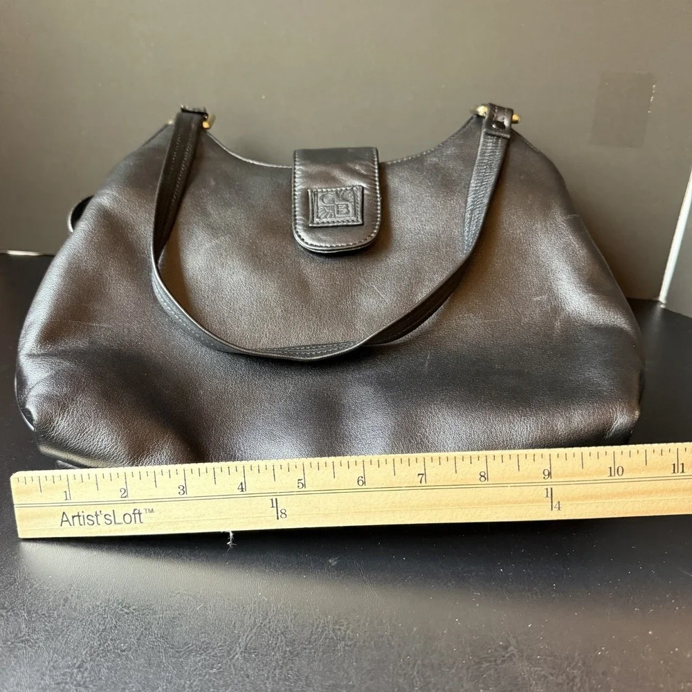Giani Bernini Womens Black Leather Shoulder Bag Purse Hobo Magnetic Snap‎ Logo